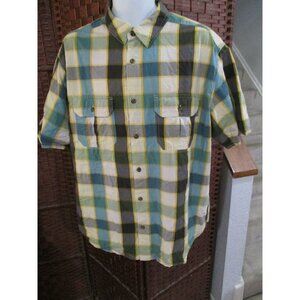 Men's Woolrich Plaid Shirt Short Sleeve Button Up Multi Color Size XL Checkered